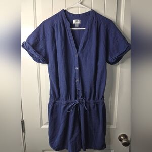Old Navy Navy Blue Button-Up Lined Blend Romper Large